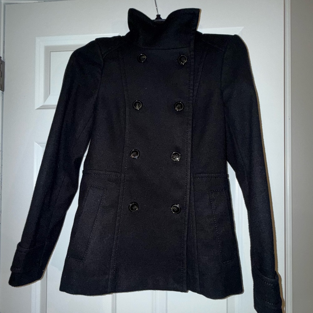 H&M Classic Black Double-Breasted Pea Coat